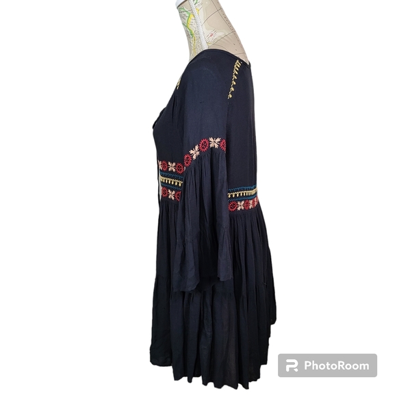 American Eagle Outfitters Size Small Black Embroidered Waist Ruffled Mini Dress - Picture 6 of 12